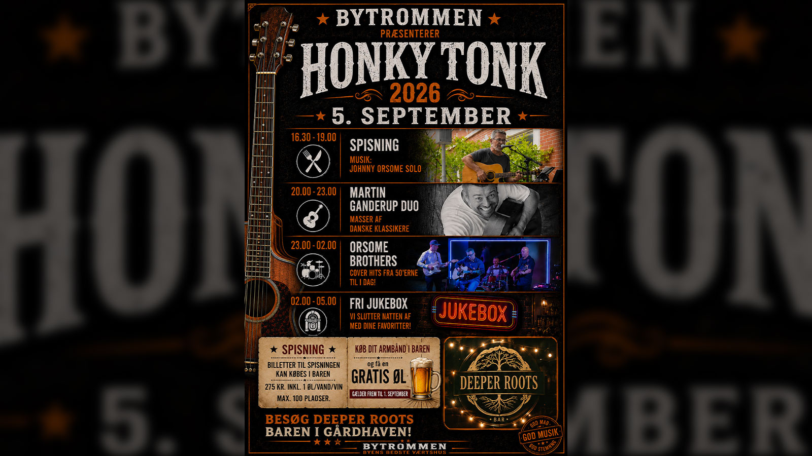 Honky Tonk | 2026 | Bytrommen | Musikfest | Dans | Livemusik | Mad | Nykøbing Sjælland | Odsherred | Danmark